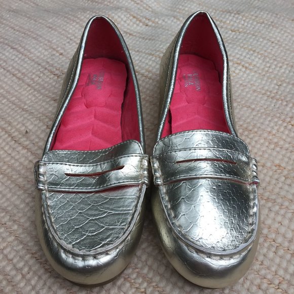 Avon Cushion Walk gold & pink penny loafers - size 8 - Picture 2 of 6